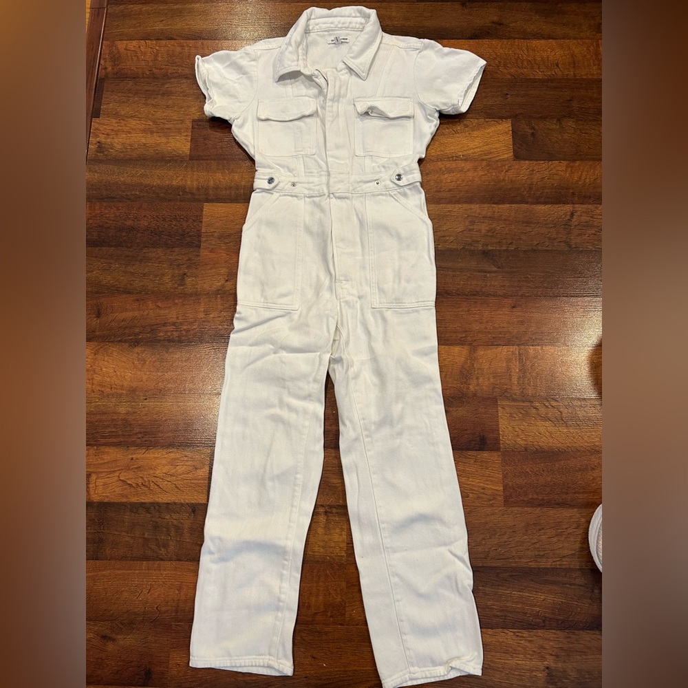 Good American Fit For Success Denim Jumpsuit Size 1 Small White Womens